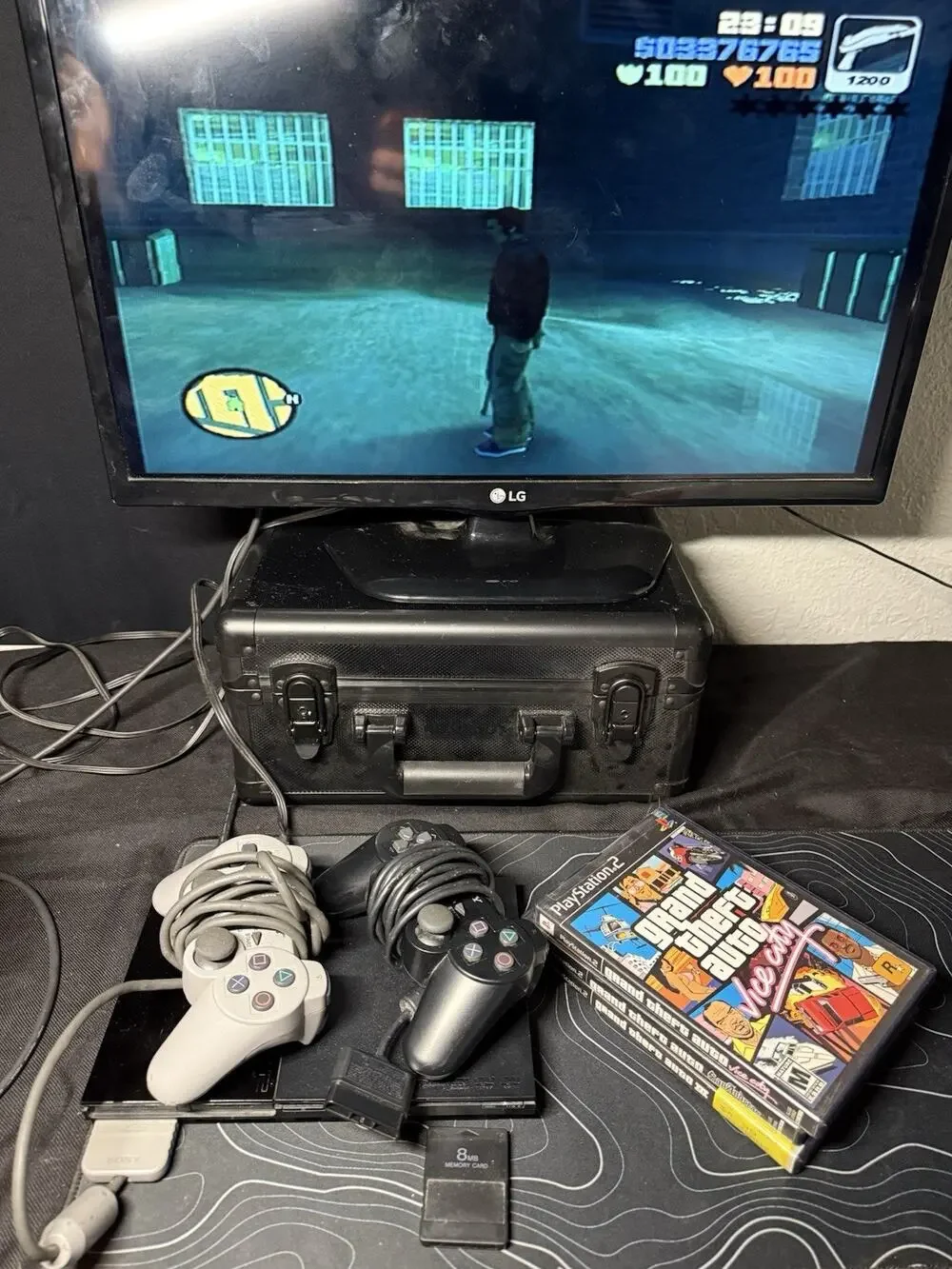 Sony PlayStation 2 PS2 Slim Console 2 Controllers 8 Gen Memory And GTA Bundle